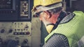 Senior factory worker or engineer close up portrait in factory Royalty Free Stock Photo