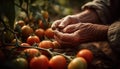 Senior farmer harvesting ripe vegetables in organic vegetable garden outdoors generated by AI Royalty Free Stock Photo