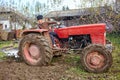 Senior farmer plowing Royalty Free Stock Photo