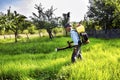 Senior farmer spraying the orchard Royalty Free Stock Photo