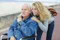 senior father with adult daughter at sea Royalty Free Stock Photo