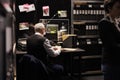 Senior federal agent sitting at desk table in arhive room