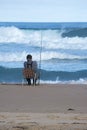 Senior Fisherman Surf Fishing, Waitpinga, South Australia Royalty Free Stock Photo