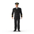 Senior flight captain standing on white. 3D illustration