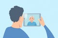 senior-friendly technology, virtual online communication. illustration of video call of elderly people via tablet Royalty Free Stock Photo