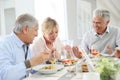 Senior friends having lunch at home Royalty Free Stock Photo