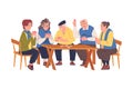 Senior Friends Playing Cards Game Sitting on Chair at Table Vector Illustration Royalty Free Stock Photo