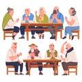 Senior Friends Playing Cards Game Sitting on Chair at Table Vector Set Royalty Free Stock Photo