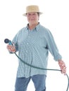 Senior gardener with hose Royalty Free Stock Photo