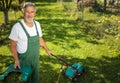 Senior gardenr gardening in his permaculture garden Royalty Free Stock Photo