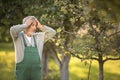 Senior gardenr gardening in his permaculture garden Royalty Free Stock Photo