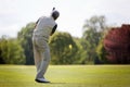 Senior golfer on fairway. Royalty Free Stock Photo