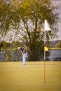 Senior golfer putting on green. Royalty Free Stock Photo