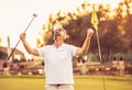 The senior golfer rejoiced at his victory. Royalty Free Stock Photo