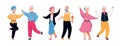 Senior grandmothers and grandfathers dance cartoon vector illustration isolated.