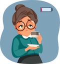 Senior Woman Holding a Coffee Cup Feeling Tired Vector Illustration