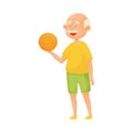 Senior Grey-haired Man with Mustache Holding Ball Vector Illustration