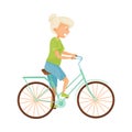 Senior Grey-haired Woman Cycling Isolated on White Background Vector Illustration Royalty Free Stock Photo
