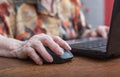 Senior hand using the mouse of a computer Royalty Free Stock Photo