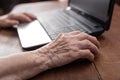 Senior hand using the mouse of a computer Royalty Free Stock Photo