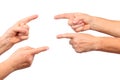 Senior hands show forefinger gesture