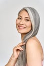Senior happy middle aged mature asian woman headshot portrait. Spa advertising. Royalty Free Stock Photo