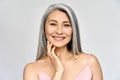 Senior happy middle aged mature asian woman portrait. Skin care advertising.