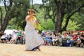 Honolulu, Hawaii - 5/2/2018 - Senior Hawaiian woman performing traditional hula dance