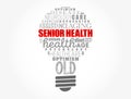 Senior health light bulb word cloud collage, social concept background Royalty Free Stock Photo