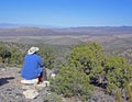 Senior hiker enjoying view of desert near Las Vega