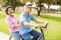 Senior Hispanic Couple Riding Bikes In Park Royalty Free Stock Photo