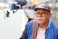 Senior Hispanic man at train station Royalty Free Stock Photo