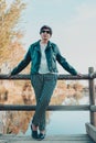 Senior hispanic woman in the park at sunset Royalty Free Stock Photo