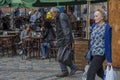 Senior homless man walking on the street