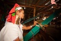 Senior of Kayan Lahwi woman is weaving.