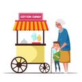 Senior and kid at cotton candy kiosk illustration