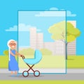 Senior Lady with Trolley Pram Walking in City Park Royalty Free Stock Photo