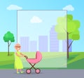 Senior Lady with Trolley Pram Walking in City Park Royalty Free Stock Photo
