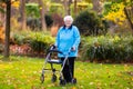 Senior lady with a walker in autumn park Royalty Free Stock Photo