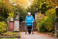 Senior lady with a walker in autumn park Royalty Free Stock Photo