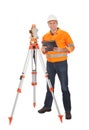 Senior land surveyor with theodolite