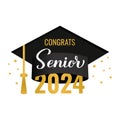 Senior 2024 lettering with graduation cap isolated on white. Congratulations to graduates typography poster. Vector