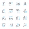 Senior living linear icons set. Retirement, Elderly, Health, Comfort, Community, Independence, Care line vector and