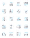 Senior living linear icons set. Retirement, Elderly, Health, Comfort, Community, Independence, Care line vector and