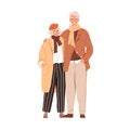 Senior love couple of elderly man and woman in modern fashion casual clothes. Old people, spouse portrait in trendy