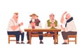 Senior Male Friends Playing Cards Game Sitting on Chair at Table Vector Illustration Royalty Free Stock Photo