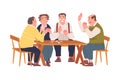Senior Male Friends Playing Cards Game Sitting on Chair at Table Vector Illustration Royalty Free Stock Photo