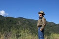 Senior Man Alone Looking at Mountains Royalty Free Stock Photo