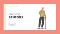 Senior Man with Alzheimer Disease Landing Page Template. Old Grandfather Character with Brain Geriatric Mental Illness