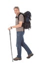 Senior man with backpack and hiking poles Royalty Free Stock Photo
